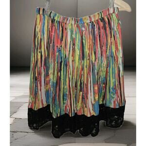 Prabal Gurung For Target Womens 6 Pleated Skirt Black Lace Trim Colorful Size 6